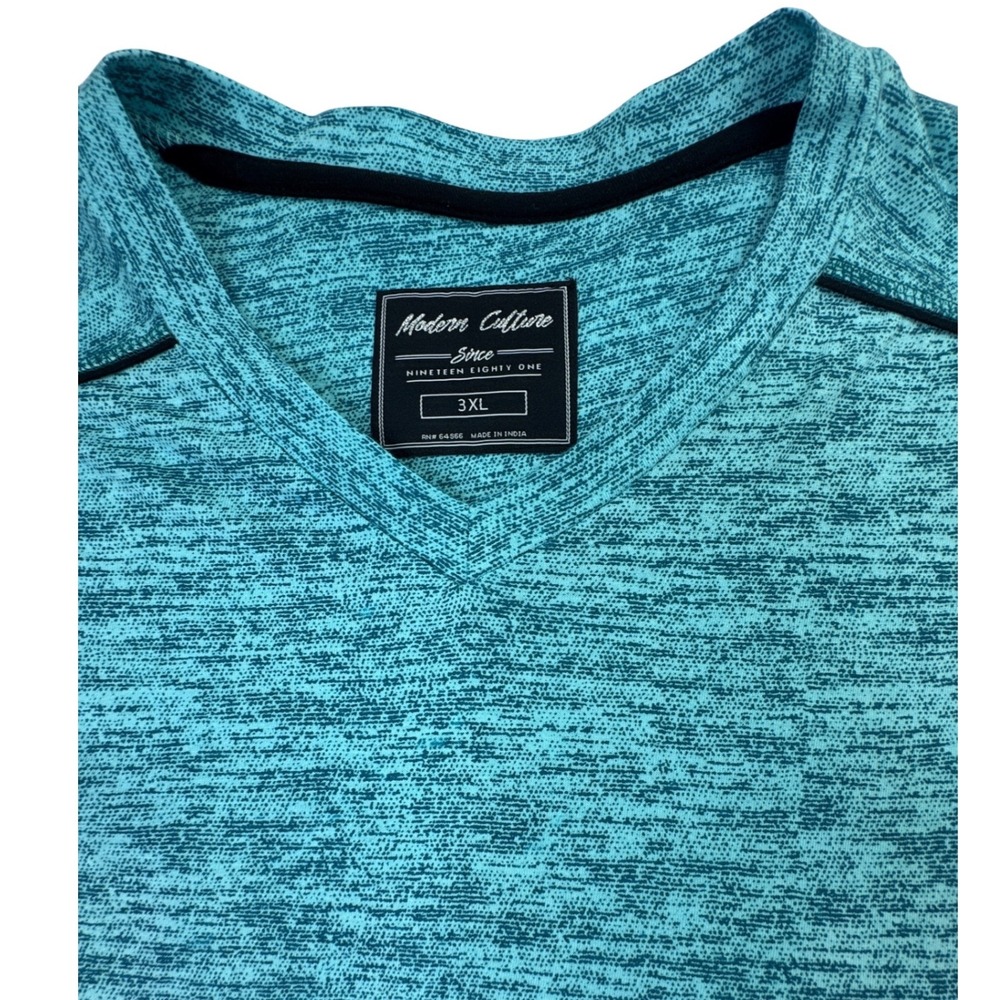 Modern Culture Mens 3XL Teal Space Dye V-Neck Tee Short Sleeve Cotton Shirt NEW